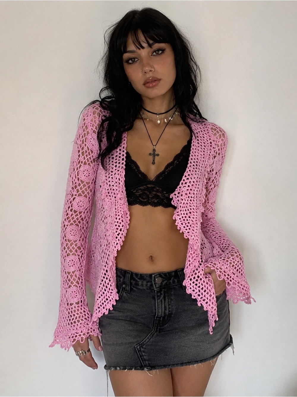 Current Mood Modern Enchantment Crochet Cardigan Pink S Dolls Kill Fairy B4